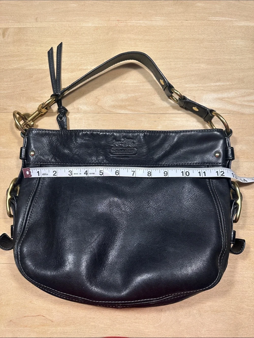 Coach Zoe Black Leather Hobo Shoulder Bag with Gold Hardware